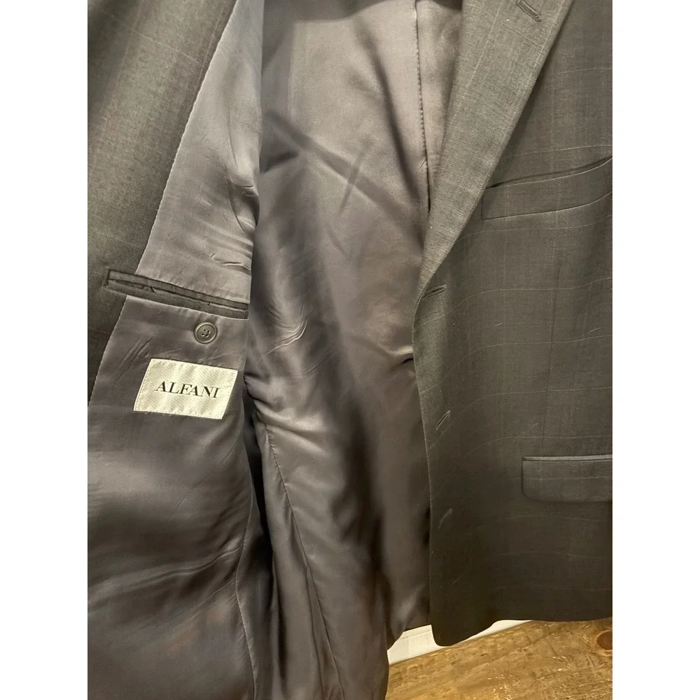 Alfani Mens‎ Suit Set, Jacket & Pants, Gray Plaid Pattern Formal Classic